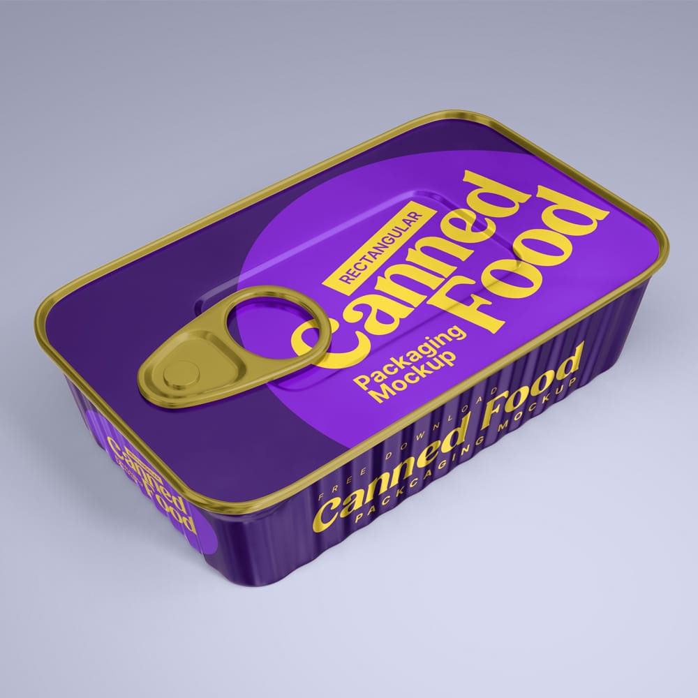 Free Rectangular Canned Food Packaging Mockup PSD