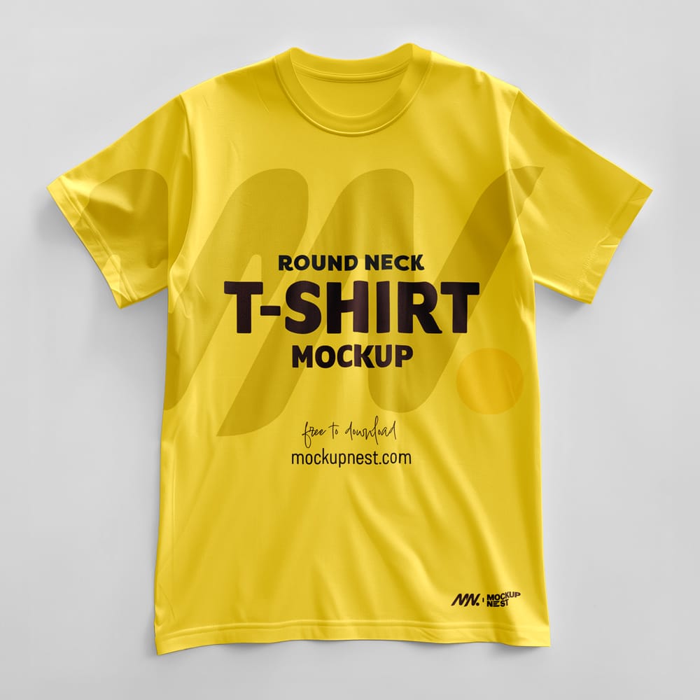 Free Round Neck T-Shirt Mockup On Floor PSD