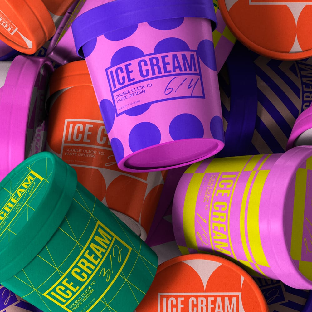 Free Scene With Carton Ice Cream Cup Mockups PSD