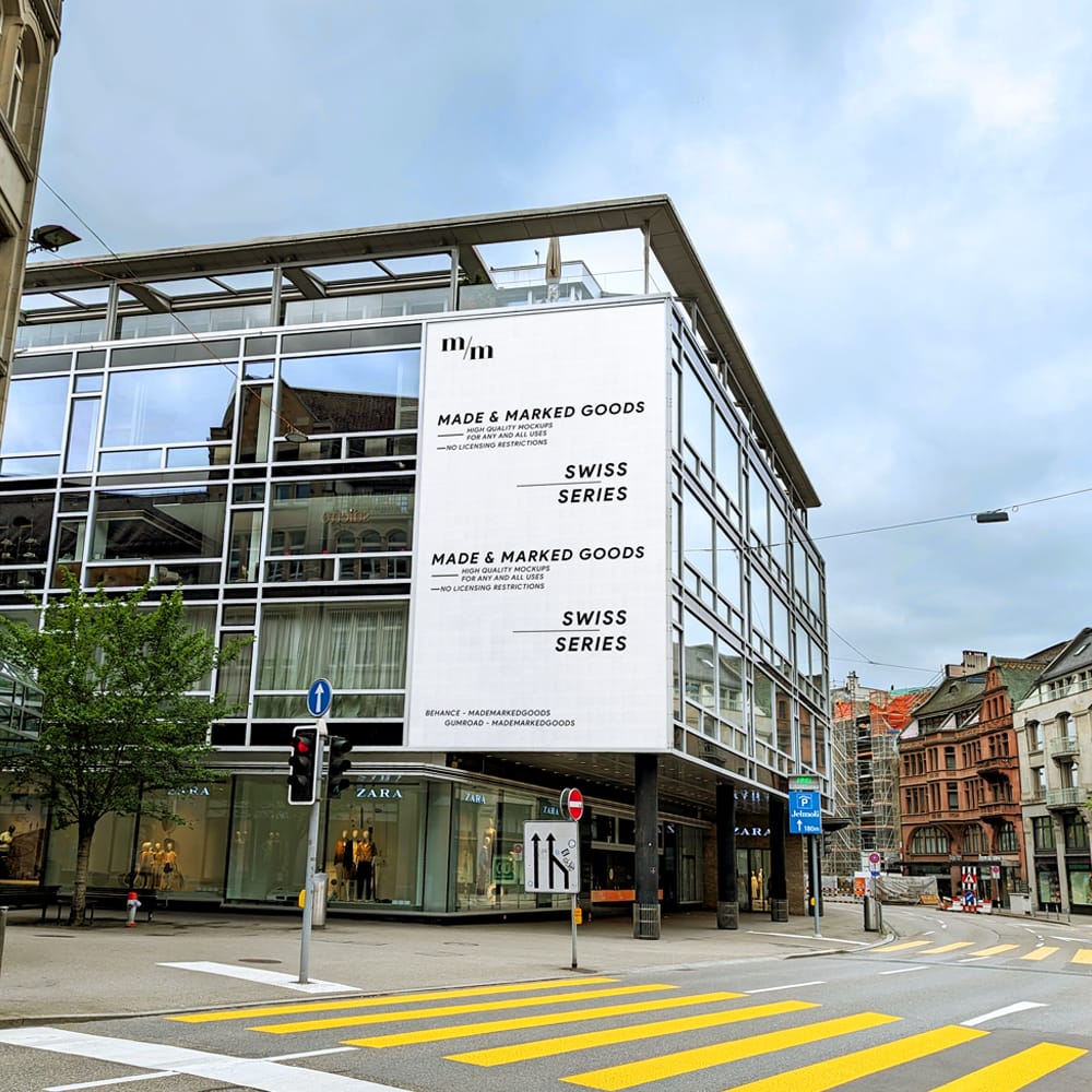 Free Swiss Series Building Billboard Mockup PSD