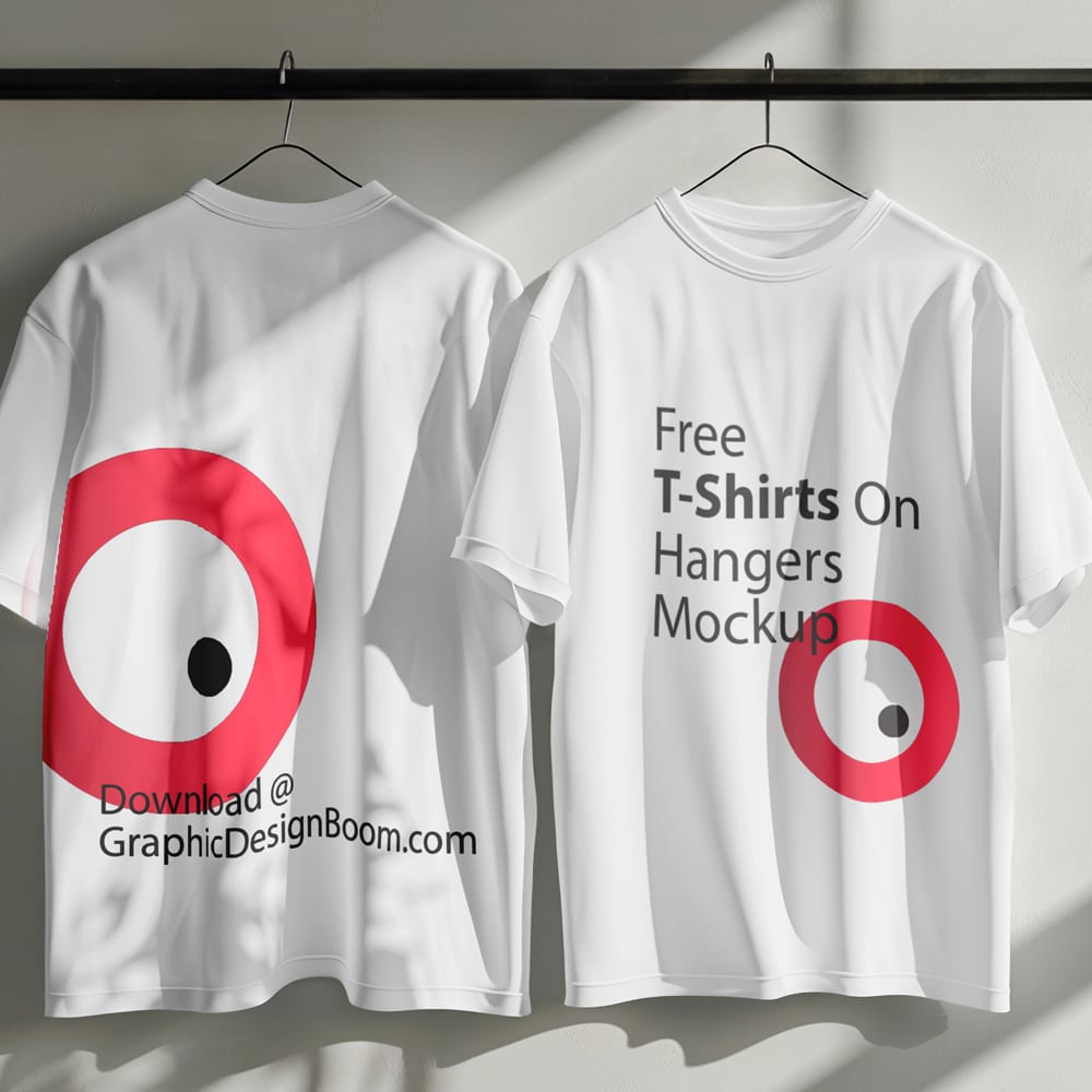 Free T-Shirts On Hangers Mockup PSD