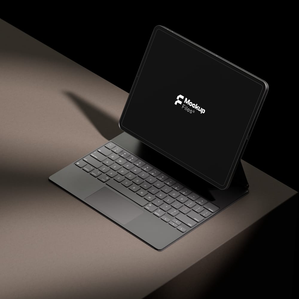 Free Tablet with Keyboard Mockup PSD