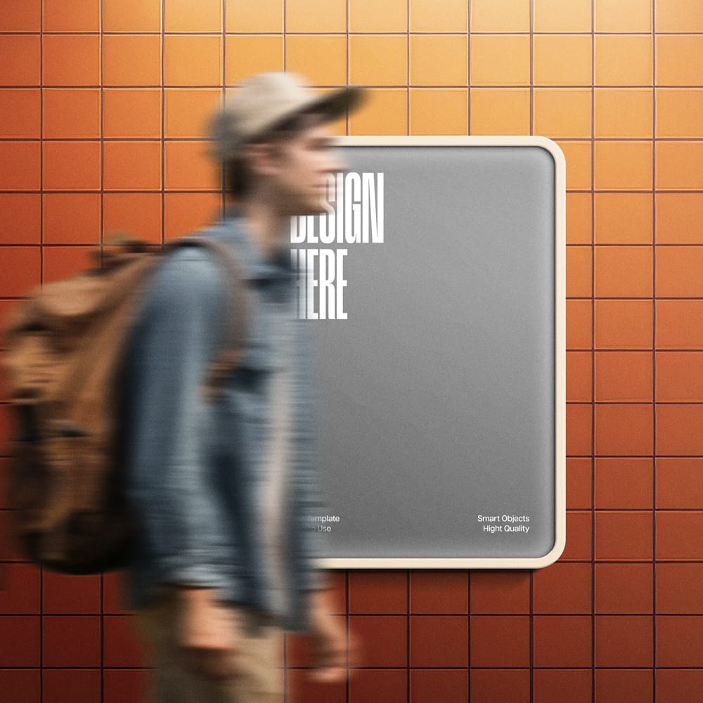 Free Tile Wall Lightbox Poster Mockup PSD