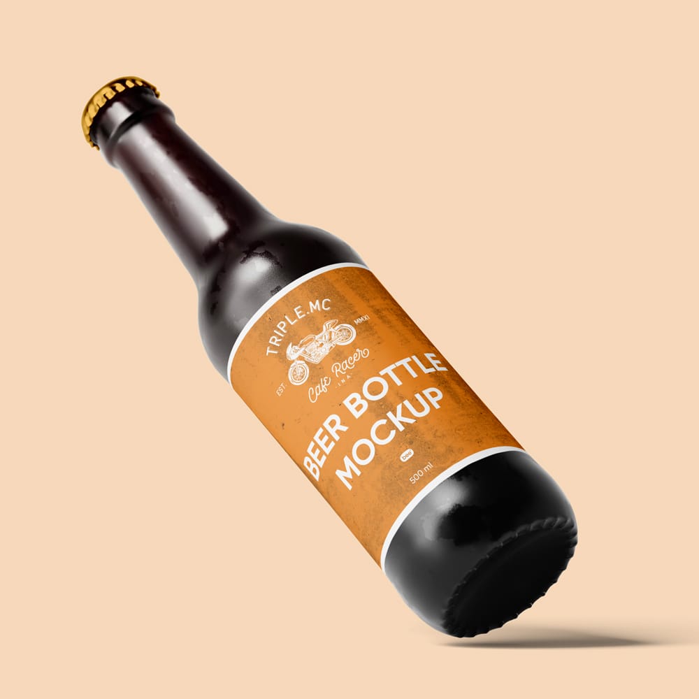 Free Tilted Beer Bottle Mockup PSD