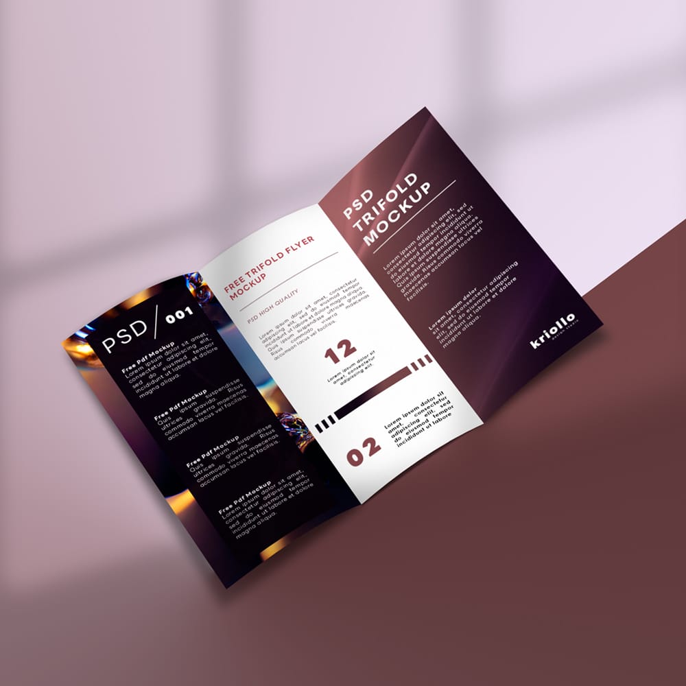 Free Tri-fold Brochure Mockup Design PSD