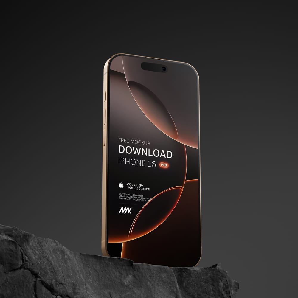 Free iPhone 16 Pro Mockup Desert Titanium Color PSD