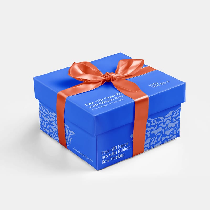 Gift Paper Box with Ribbon Bow Mockup PSD