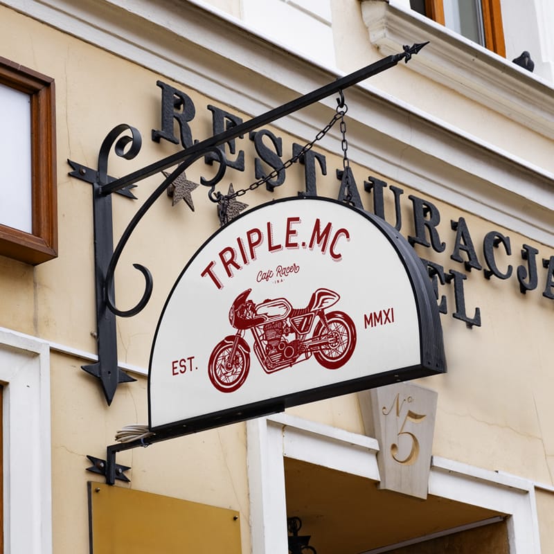 Hanging Half Circle Sign Mockup PSD