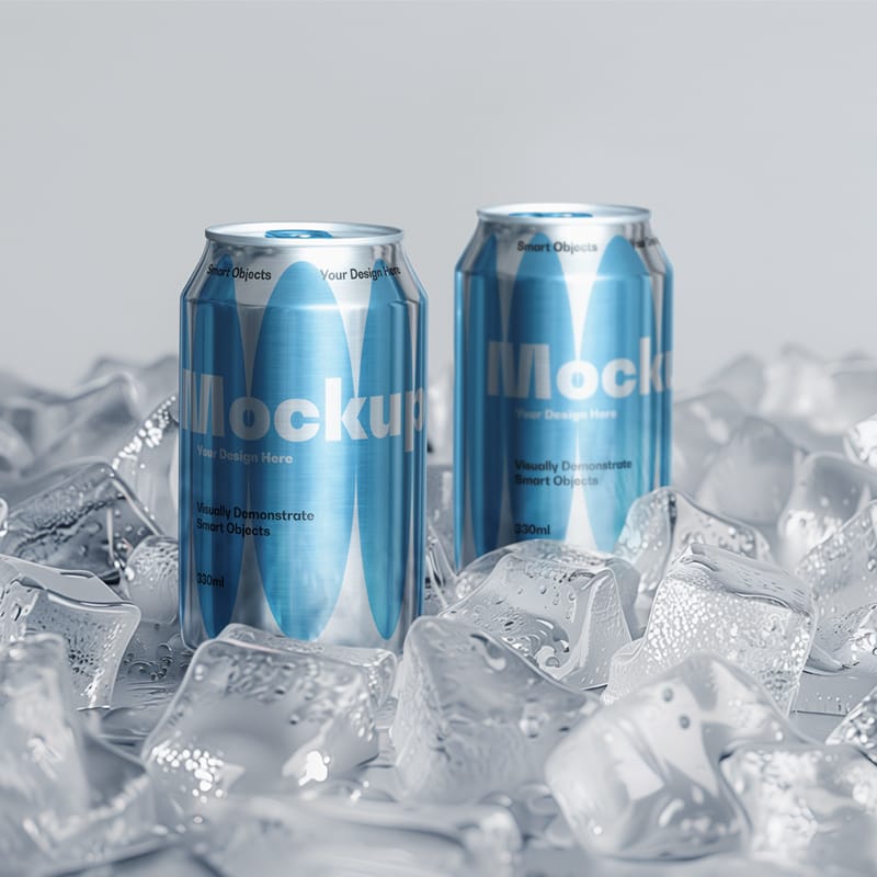 Ice Cubes and Soda Cans Mockup PSD