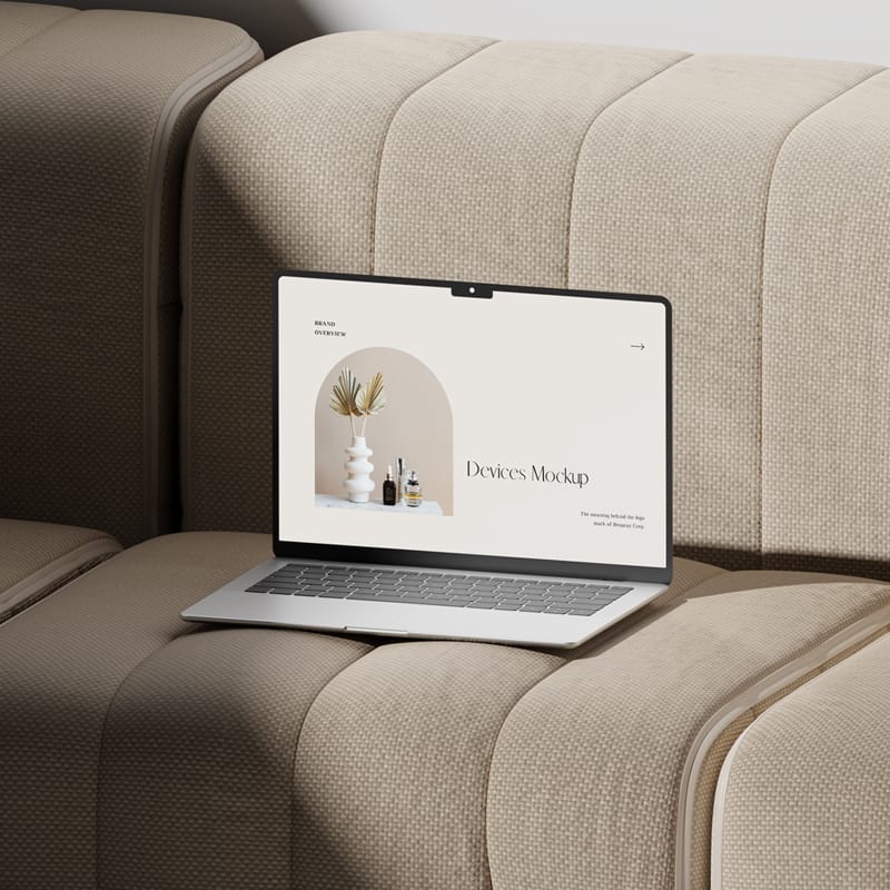 MacBook Pro on Sofa Mockup PSD