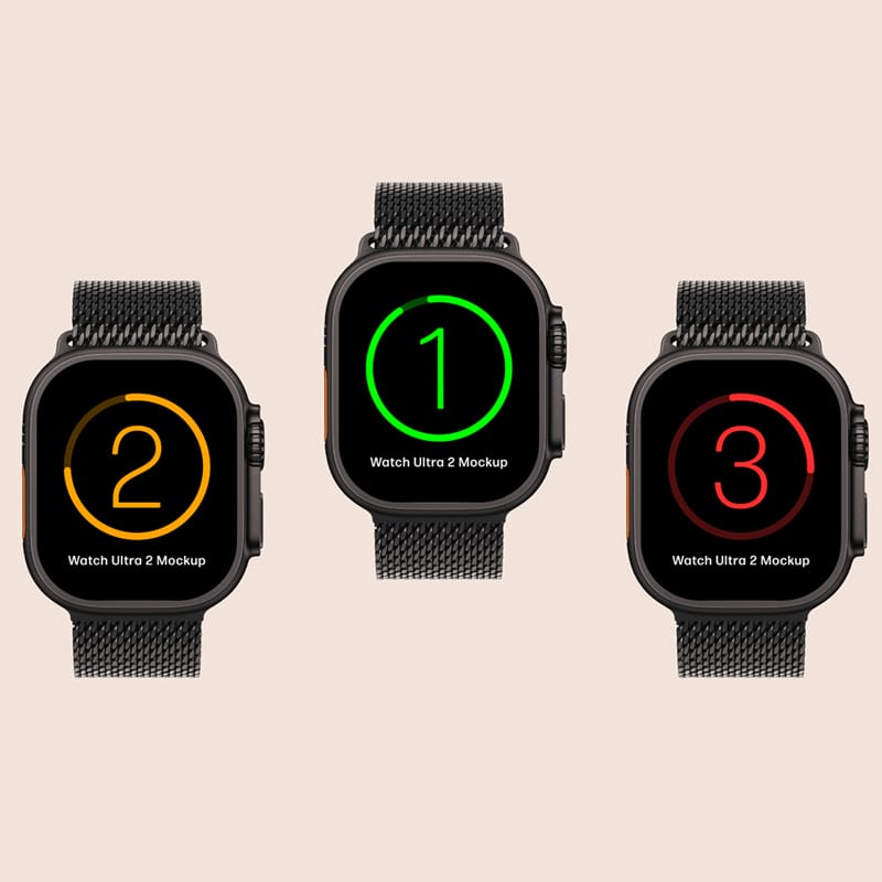 Multi Screen Apple Watch Ultra 2 Mockup PSD