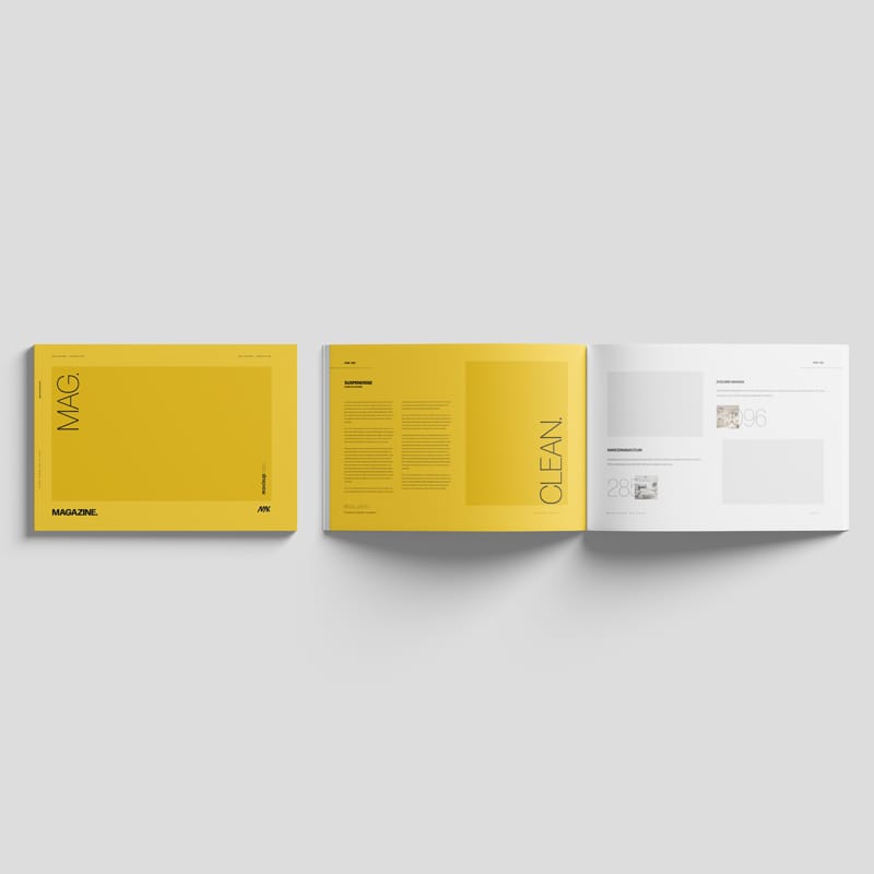 Open A4 Landscape Magazine Mockup with Top View Cover PSD