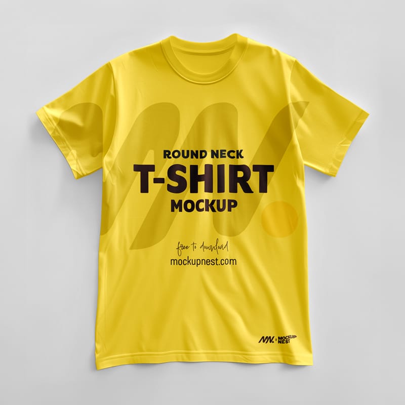 Round Neck T-Shirt Mockup On Floor PSD