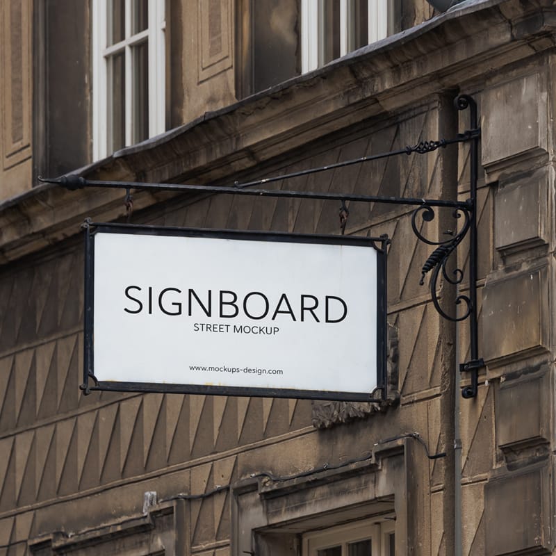 Signboard on Old Dark Building Mockup PSD