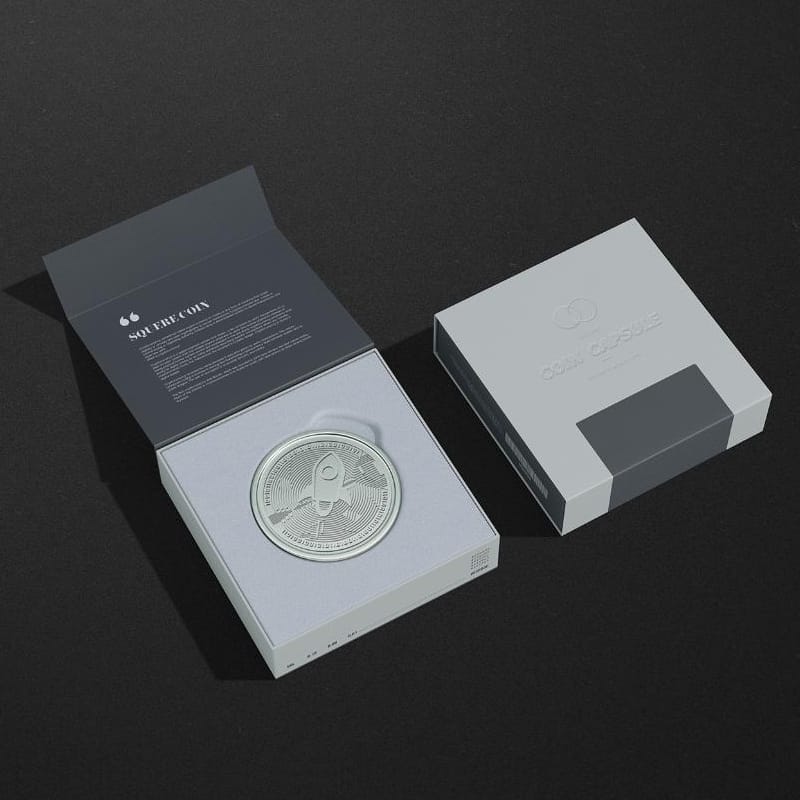 Square Coin Capsule Mockup PSD