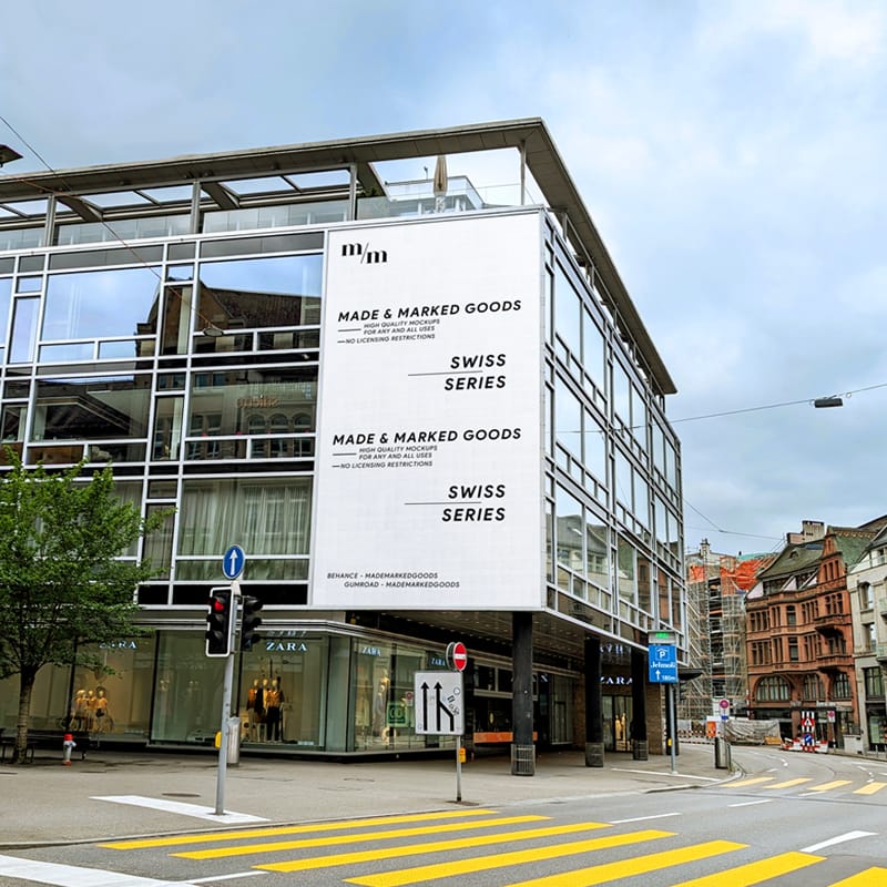 Swiss Series Building Billboard Mockup PSD