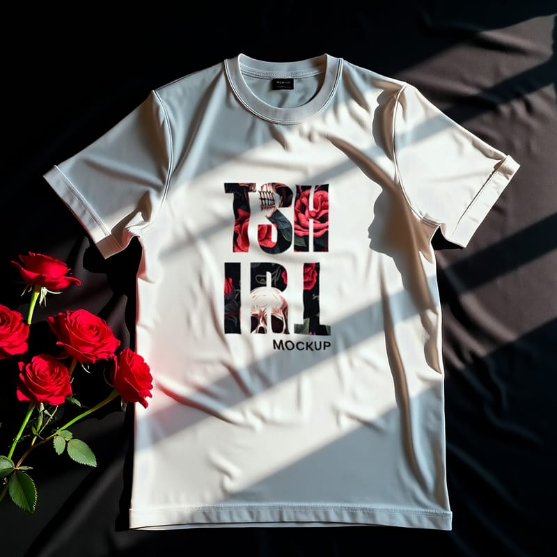 T-shirt Mockup with Floral Background PSD
