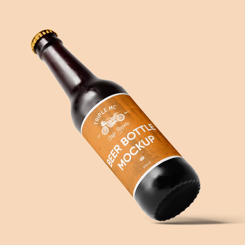 Tilted Beer Bottle Mockup PSD