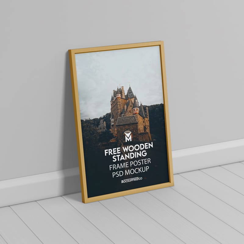 Wooden Standing Frame Poster Mockup PSD