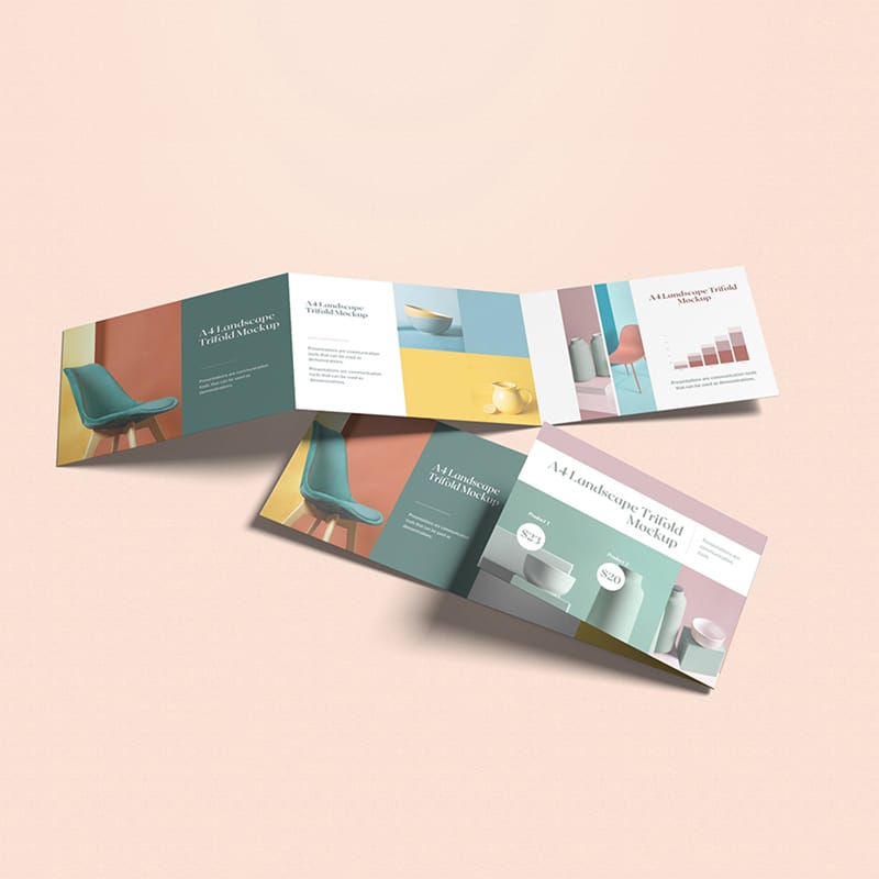 A4 Landscape Trifold Brochure Mockup PSD