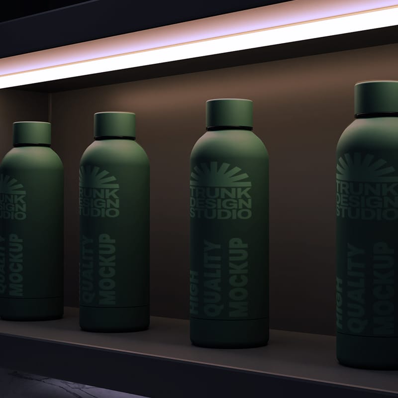 Bottle in Kitchen Cupboard Mockup PSD