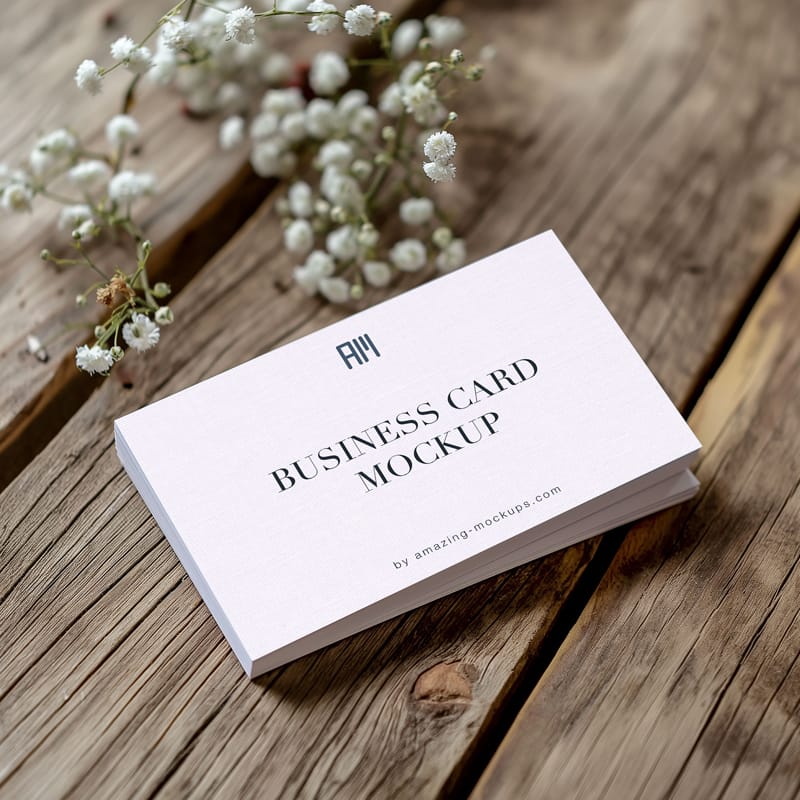 Business Cards Mockup on Rustic Table PSD