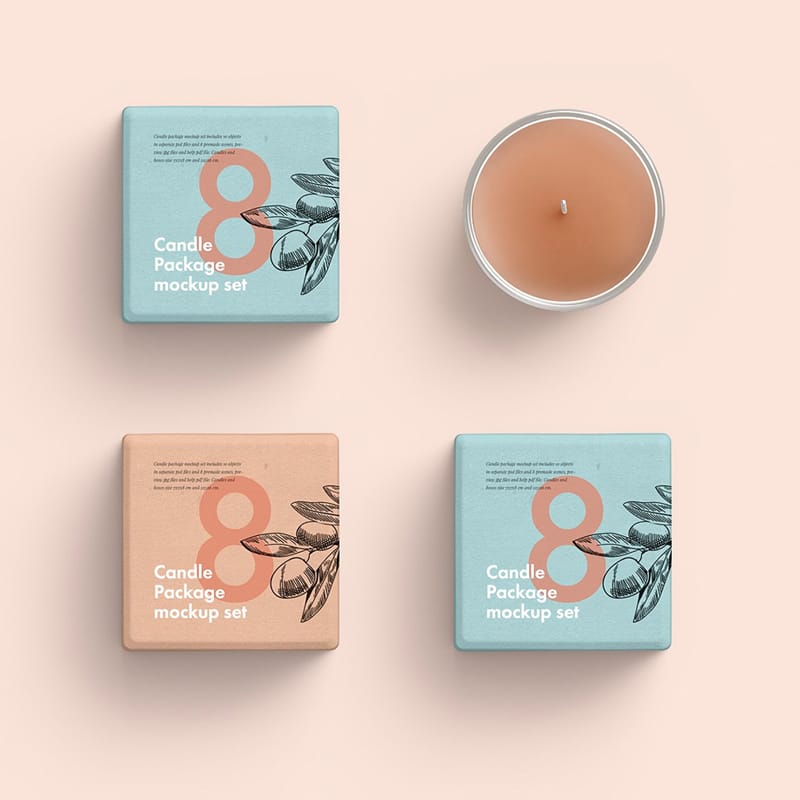 Candle Glass and Box Mockup PSD