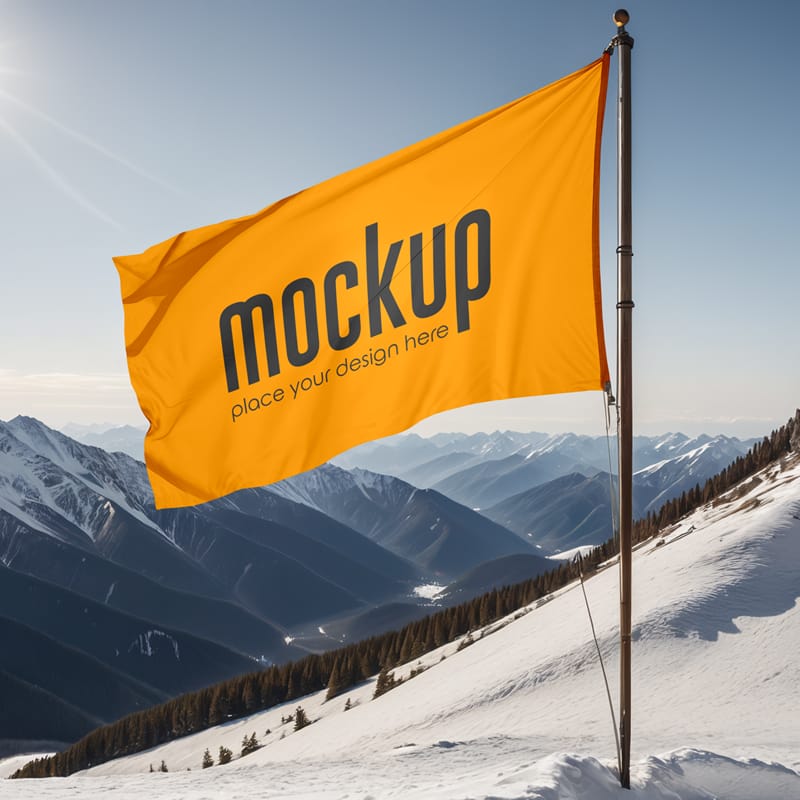 Flag Planted on Snow Mountain Mockup PSD