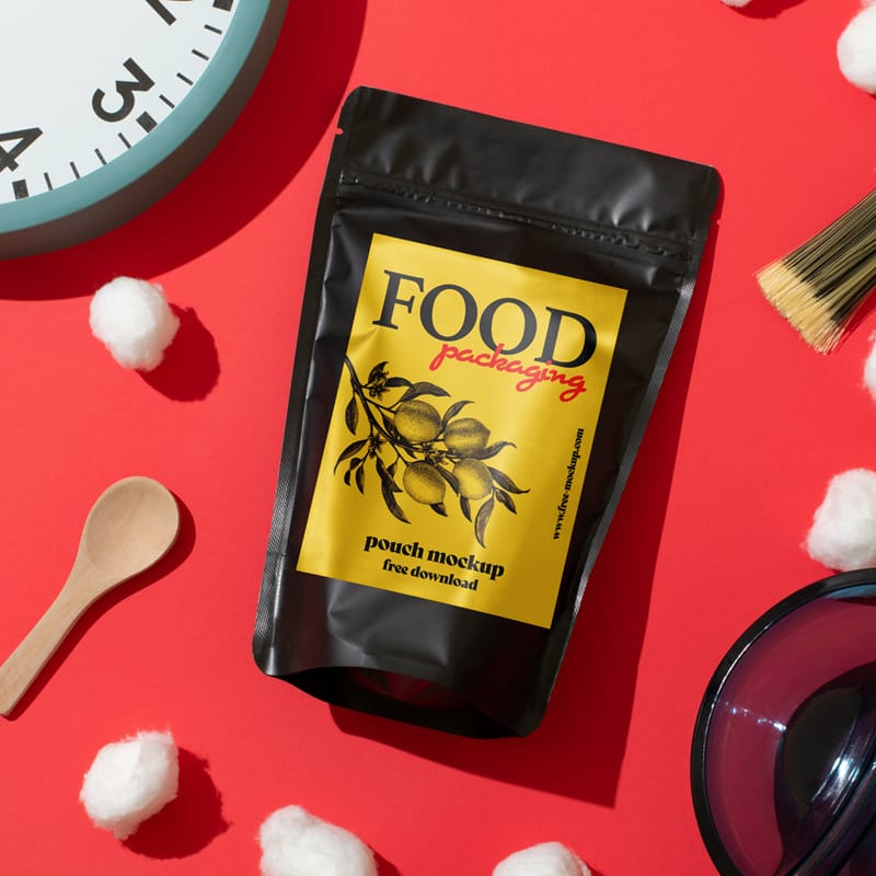 Food Packaging Pouch Mockup Template PSD