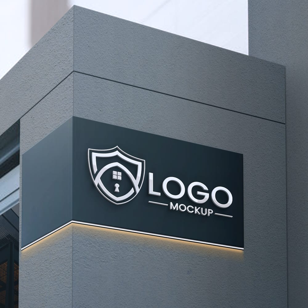 Free 3D Logo Mockup on Business Building Wall PSD