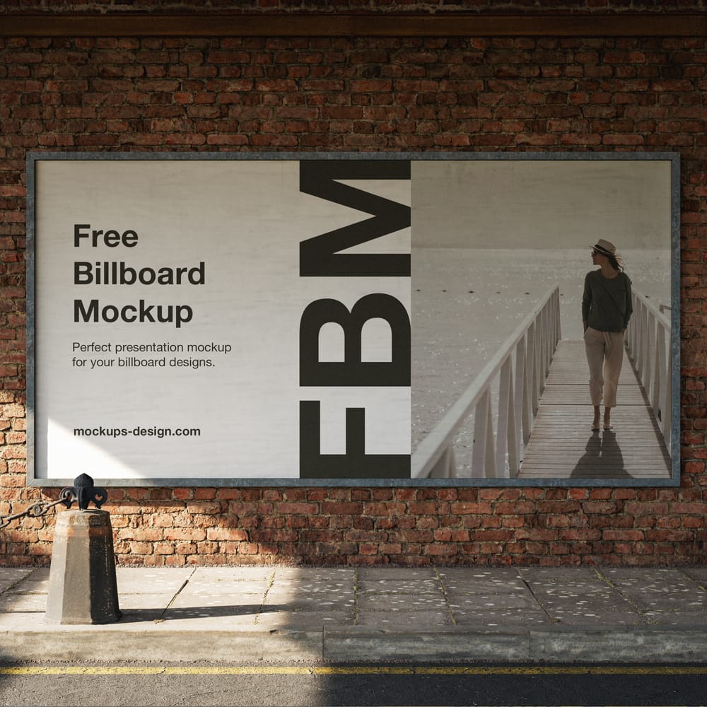 Free Billboard on Old Wall Mockup PSD