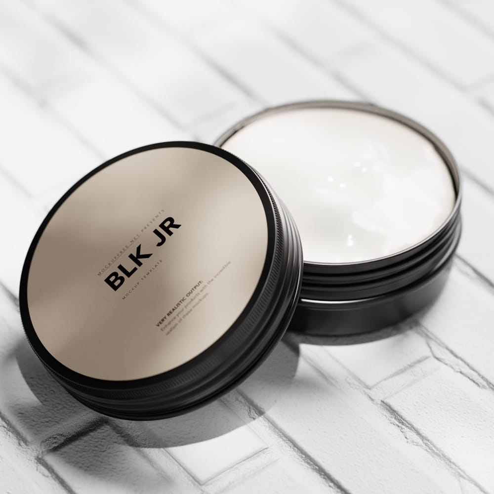 Free Black Metallic Flat Cosmetic Jar Mockup PSD