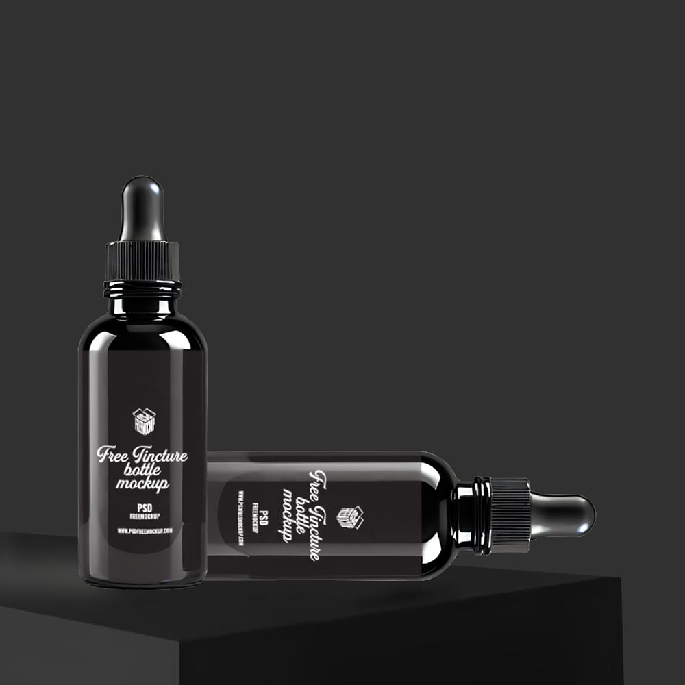 Free Black Tincture Bottle Mockup PSD