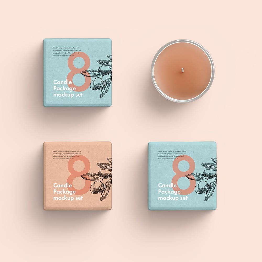 Free Candle Glass and Box Mockup PSD