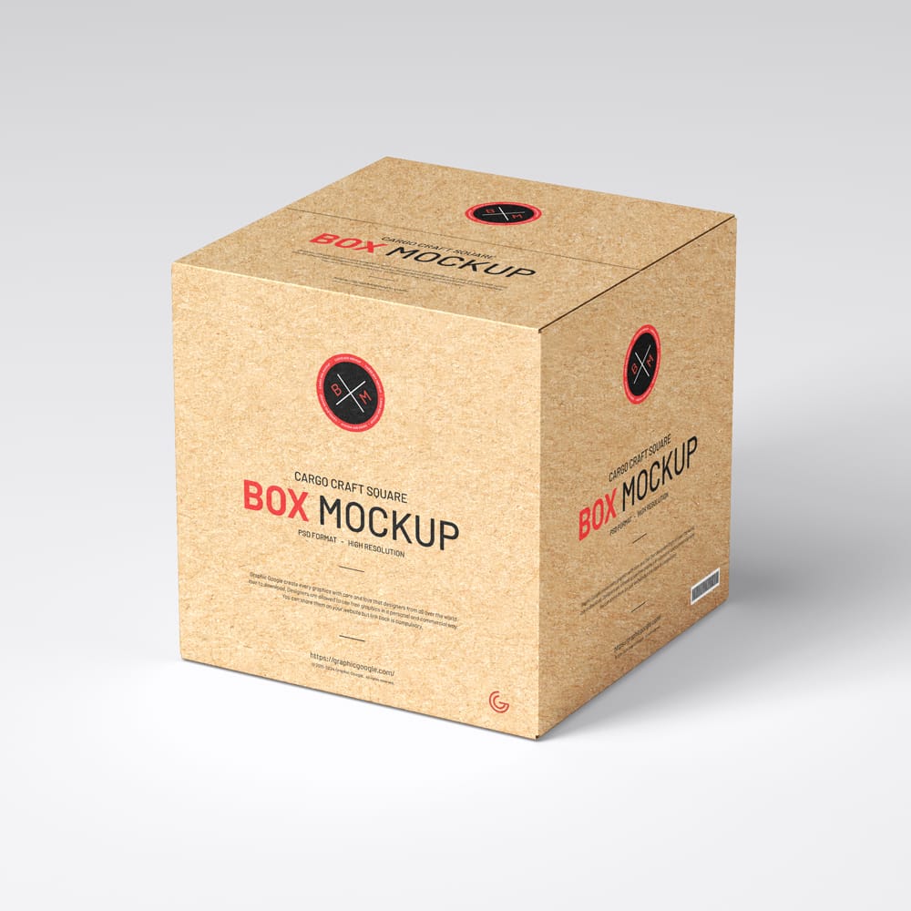 Free Cargo Craft Square Box Mockup PSD