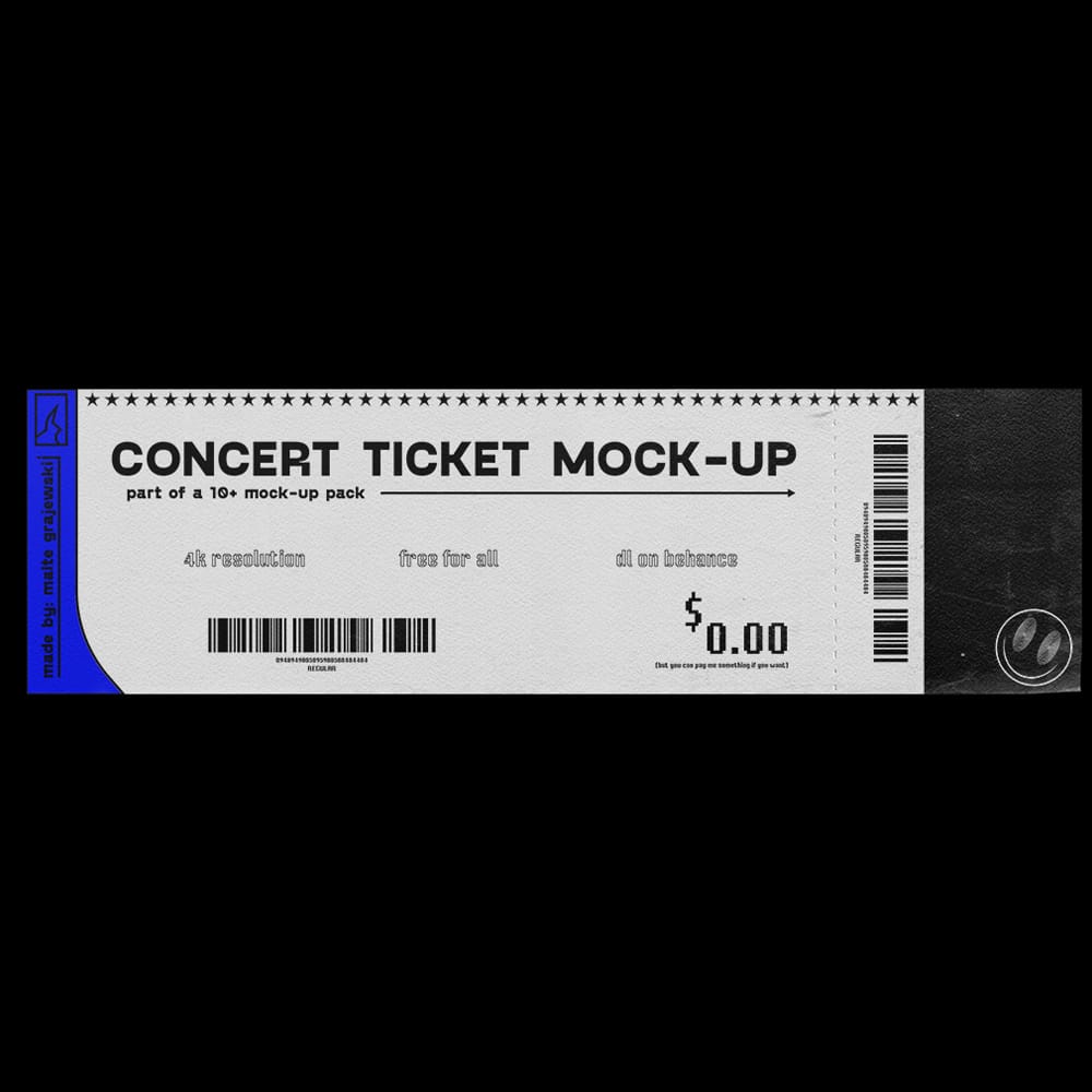 Free Concert Ticket Mockup Template PSD