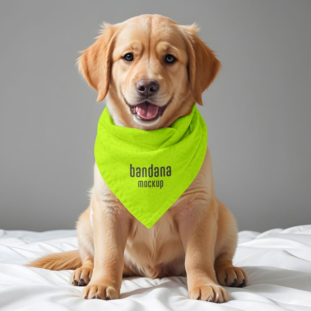 Free Cute Puppy Wearing a Bandana Mockup PSD