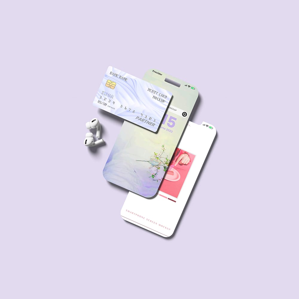 Free Debit Card and Screen Mockup PSD