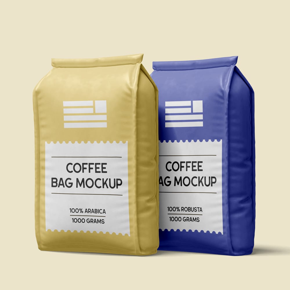 Free Double Foil Coffee Bag Mockup PSD