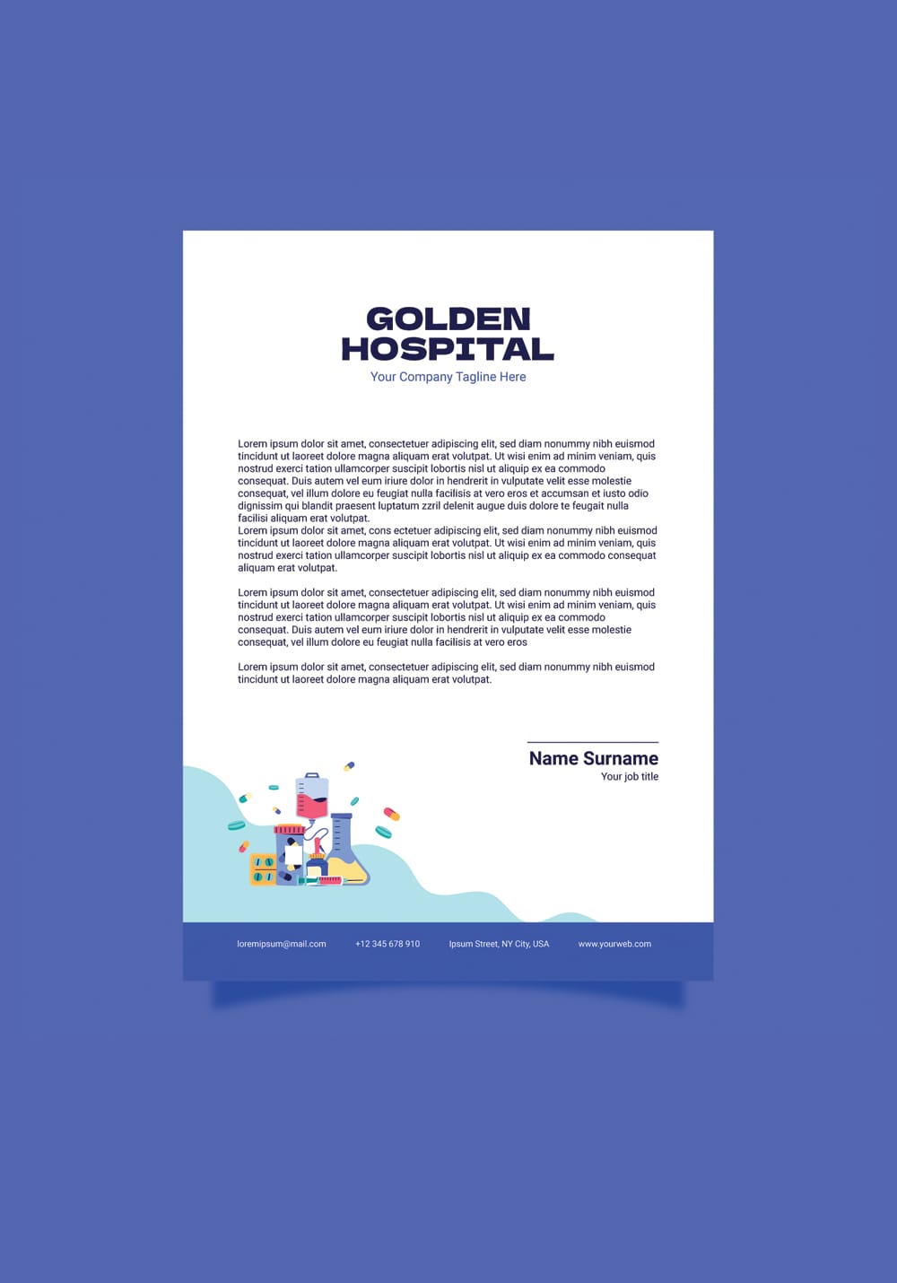 Free Flat Design Hospital Care Letterhead Template