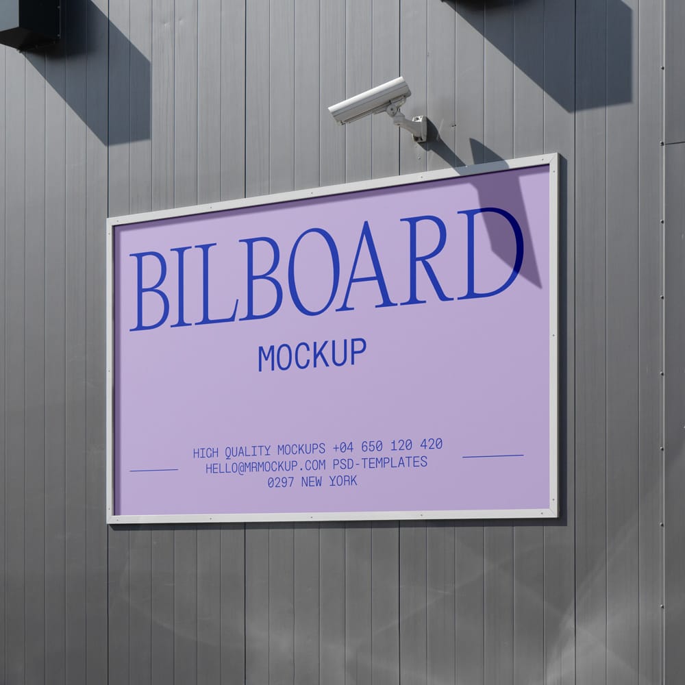 Free Horizontal Billboard on Metal Building Mockup PSD