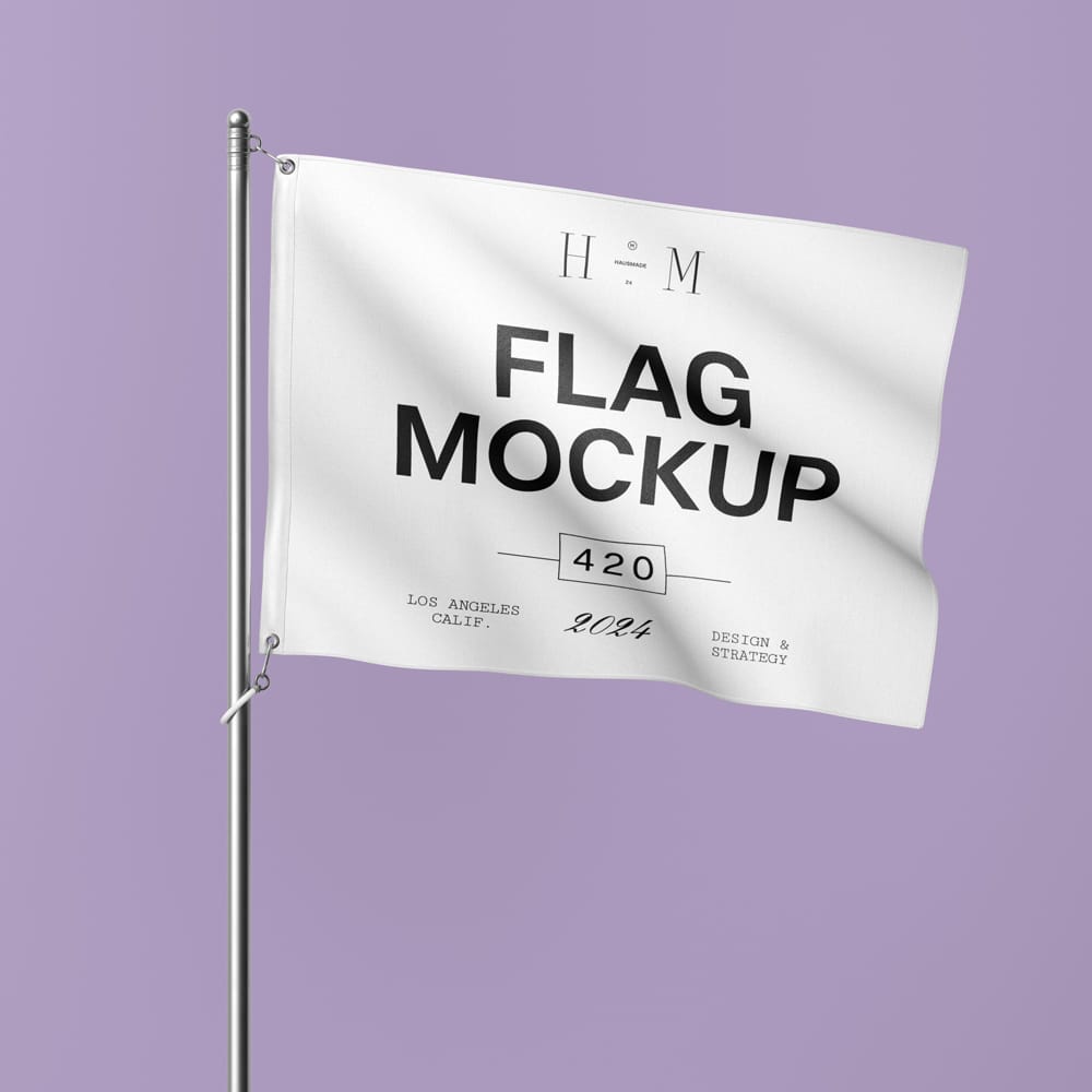 Free Horizontal Flag on Pole Mockup PSD