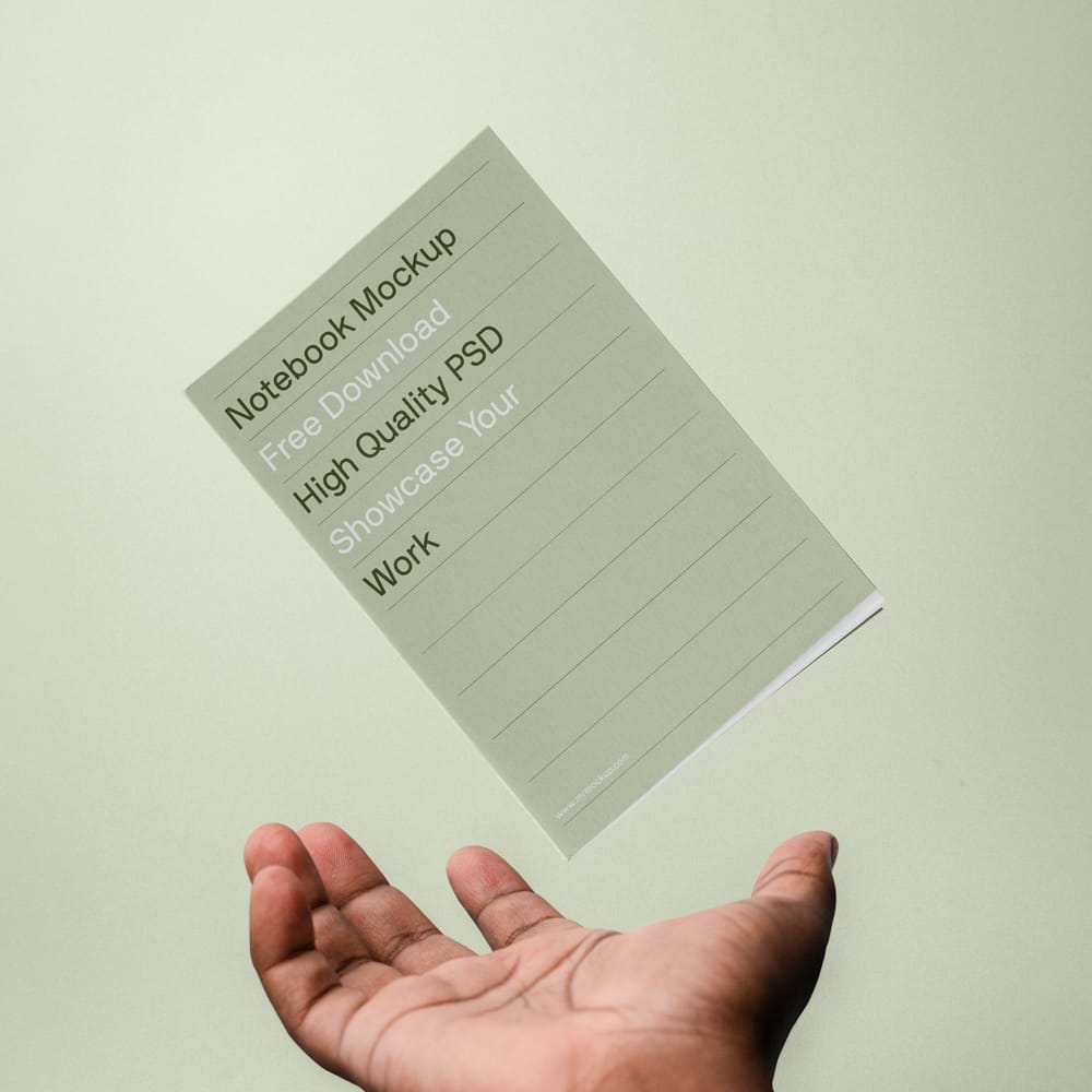 Free Levitating A5 Notebook Mockup PSD