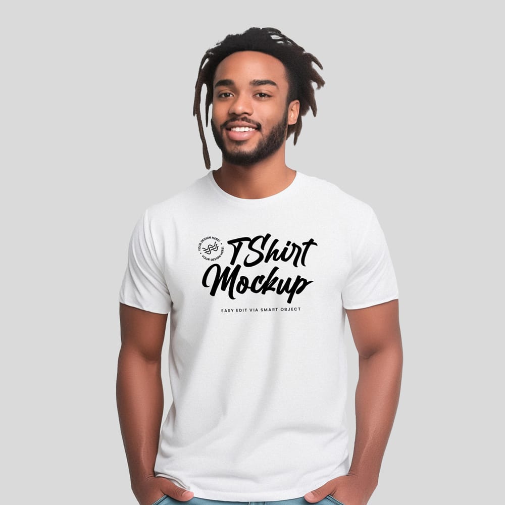 Free Man with White T shirt Mockup PSD