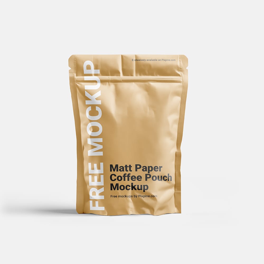 Free Matt Paper Coffee Pouch Mockup PSD