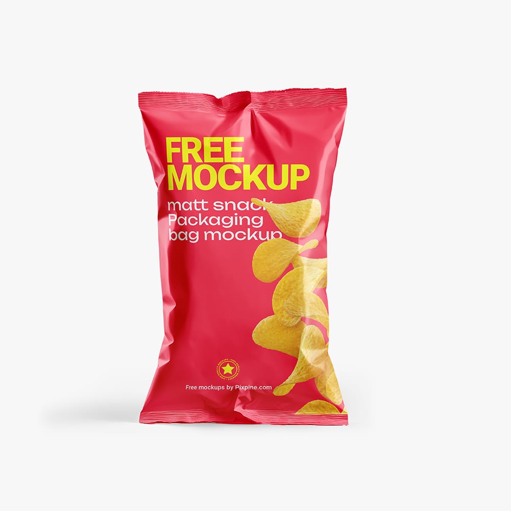 Free Matt Snack Packaging Bag Mockup PSD