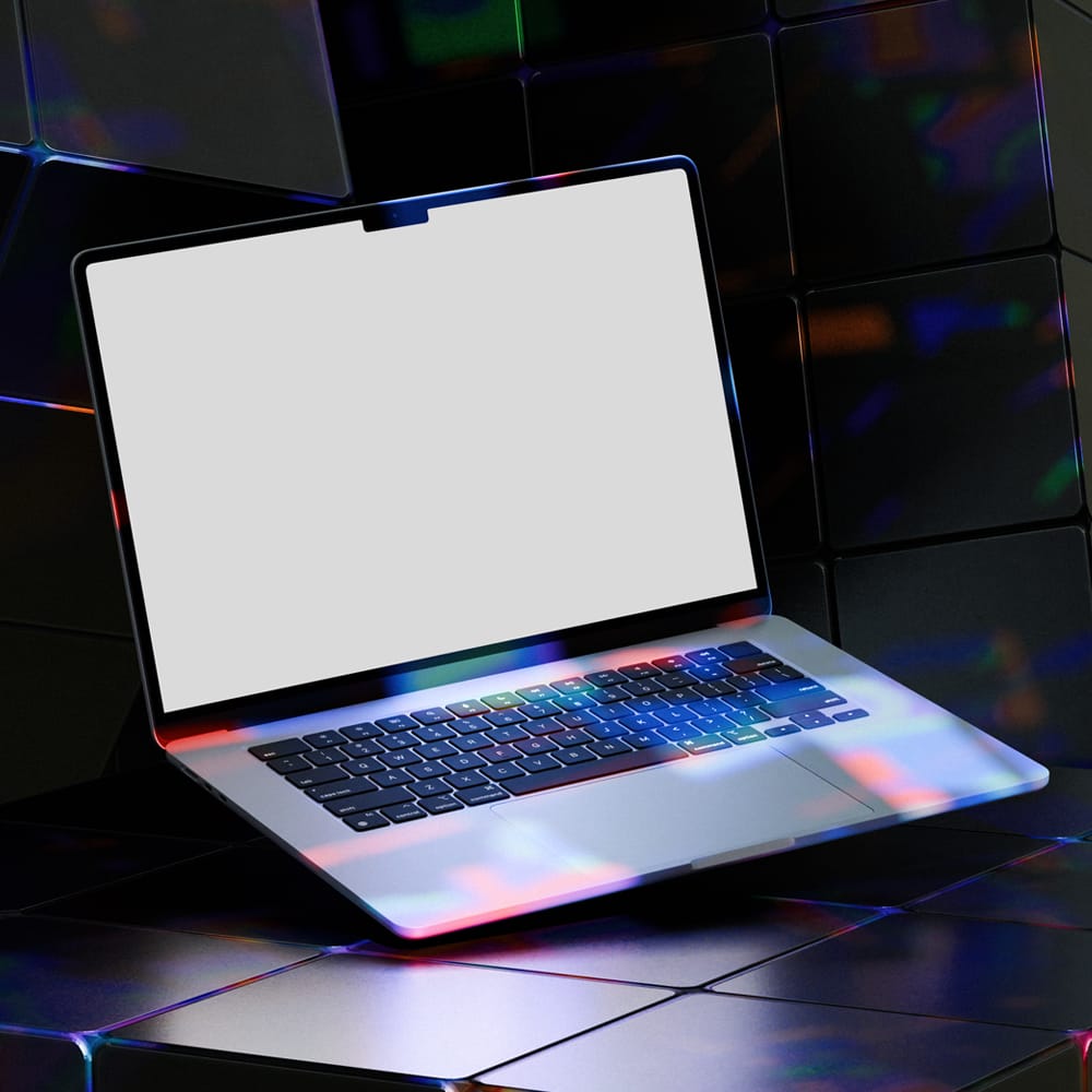 Free Neon Light MacBook Air Mockup PSD