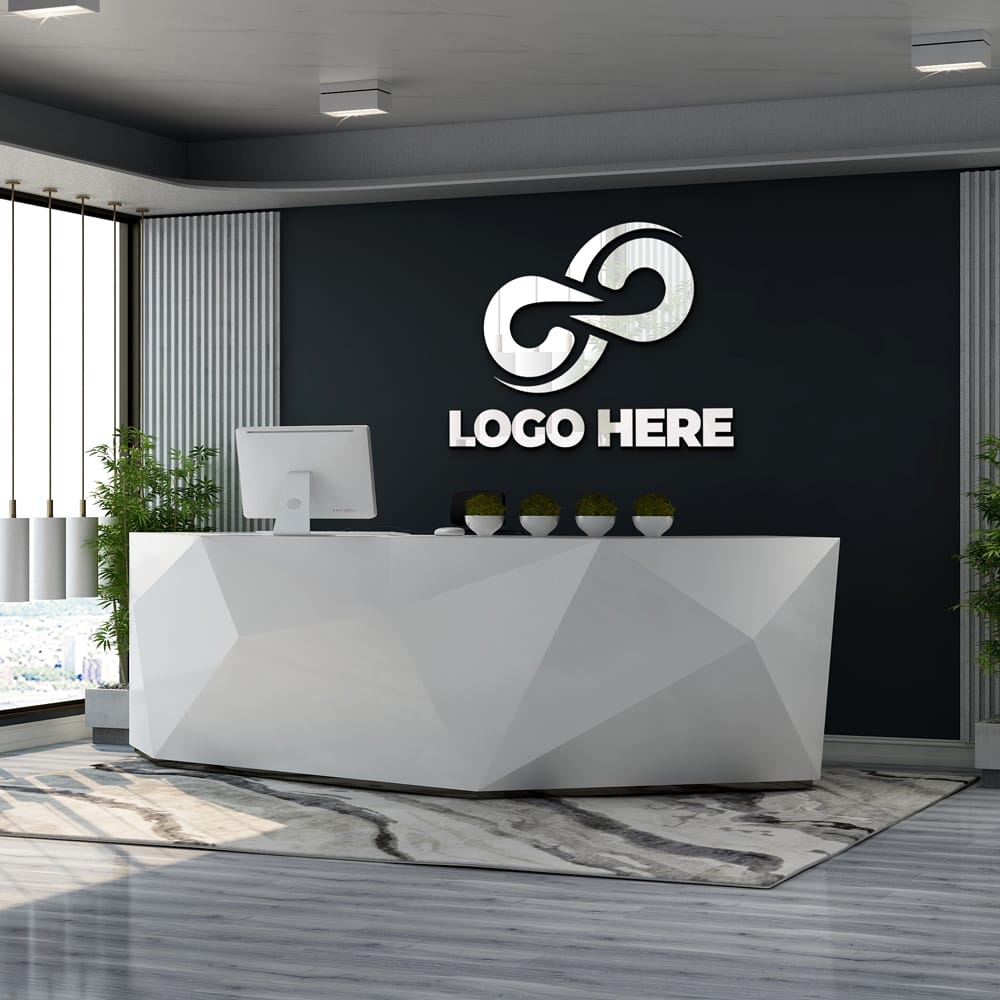 Free Office Reception Wall Logo Mockup PSD