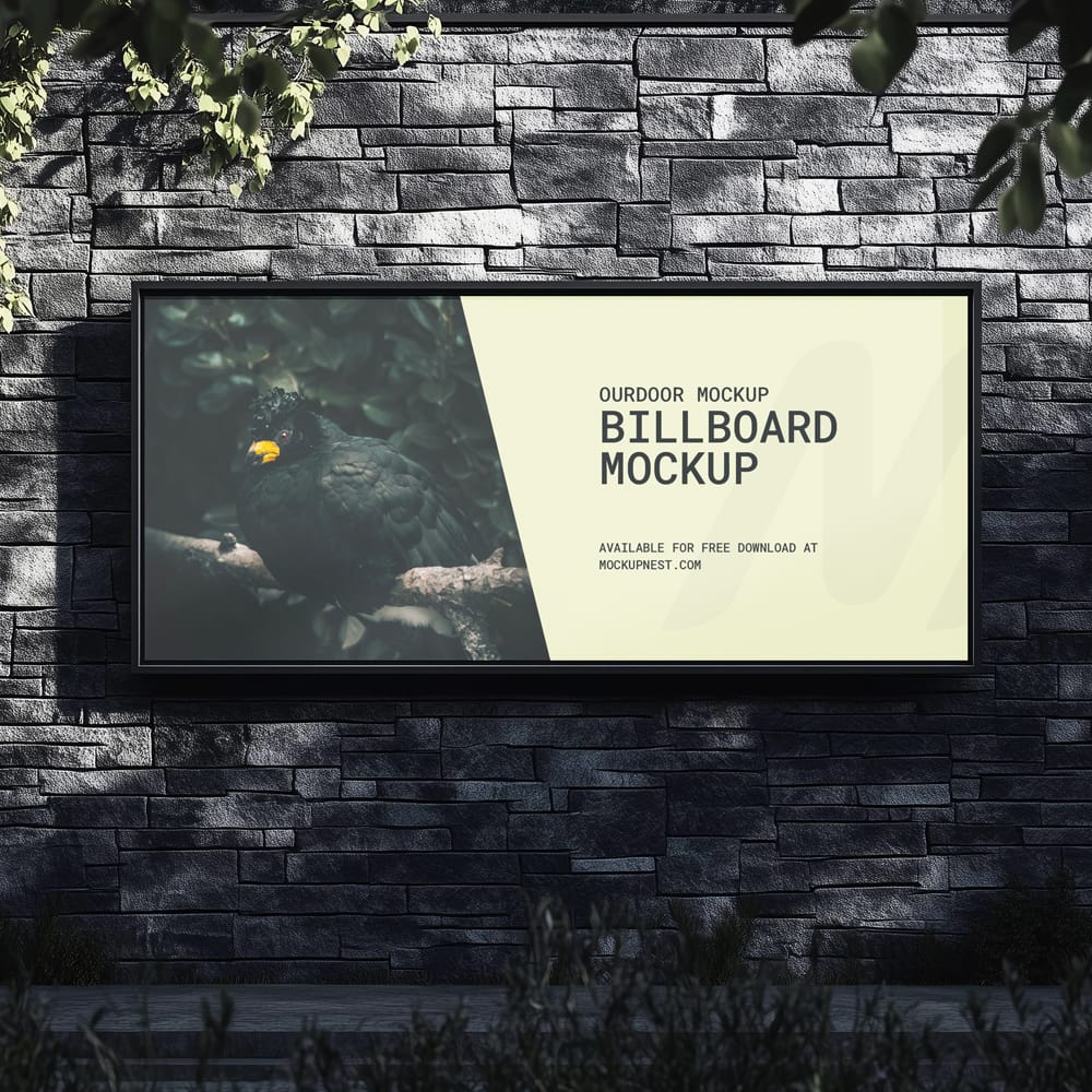 Free Outdoor Billboard Mockup with Dark Stone Background PSD