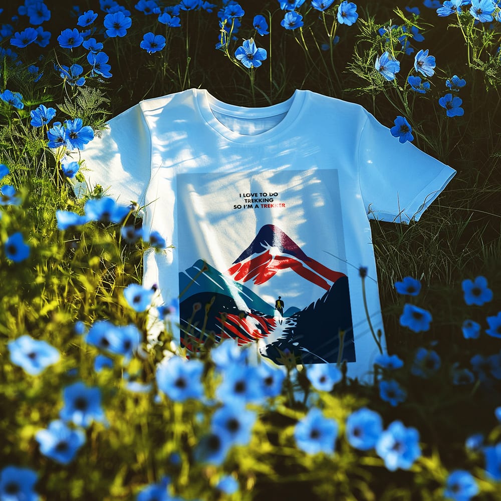 Free Oversized T shirt Mockup Between Flowers PSD